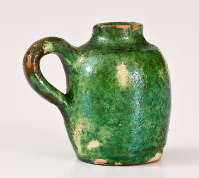 Exceptional Miniature Multi-Glazed Redware Jug, Strasburg, VA, circa 1890