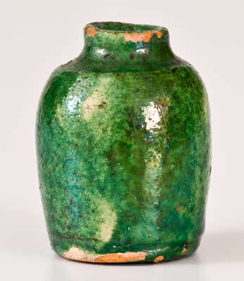 Exceptional Miniature Multi-Glazed Redware Jug, Strasburg, VA, circa 1890