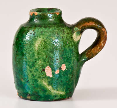 Exceptional Miniature Multi-Glazed Redware Jug, Strasburg, VA, circa 1890