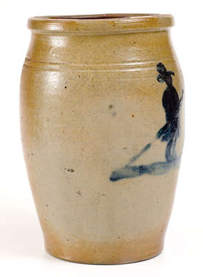 Exceptional Morgantown, WV Stoneware Jar w/ Cobalt Decoration of a Farmer and his Wife