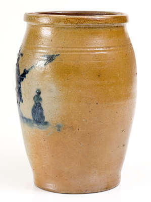 Exceptional Morgantown, WV Stoneware Jar w/ Cobalt Decoration of a Farmer and his Wife