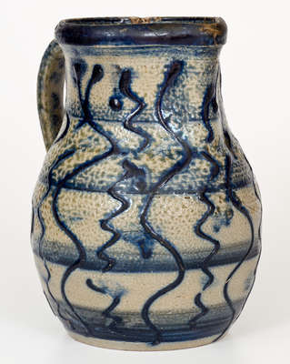 Very Fine North Carolina Stoneware Pitcher w/ Elaborate Slip-Trailed Cobalt Decoration