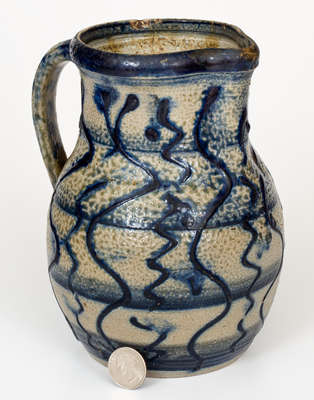 Very Fine North Carolina Stoneware Pitcher w/ Elaborate Slip-Trailed Cobalt Decoration