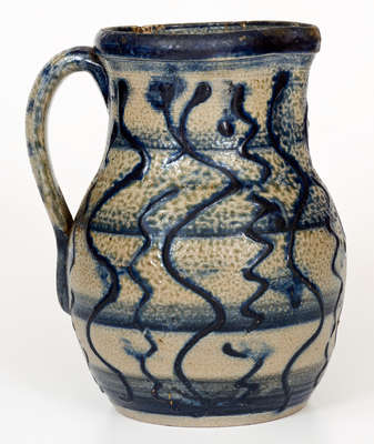 Very Fine North Carolina Stoneware Pitcher w/ Elaborate Slip-Trailed Cobalt Decoration