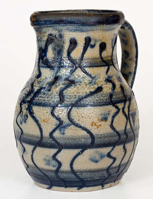 Very Fine North Carolina Stoneware Pitcher w/ Elaborate Slip-Trailed Cobalt Decoration