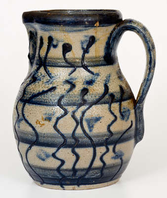 Very Fine North Carolina Stoneware Pitcher w/ Elaborate Slip-Trailed Cobalt Decoration