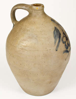 Fine New York State Stoneware Jug w/ Incised Bird-and-Floral Decoration, probably Troy, c1825