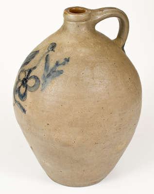 Fine New York State Stoneware Jug w/ Incised Bird-and-Floral Decoration, probably Troy, c1825