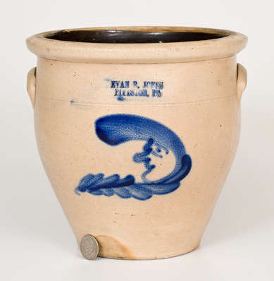 Very Fine EVAN R. JONES / PITTSTON, PA Stoneware Jar w/ Man-in-the-Moon Design
