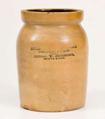 Highly Important Stoneware Butter Jar w/ Spanish New York City Advertising