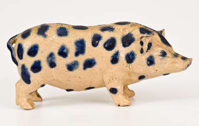 Exceptional Monmouth Pottery Stoneware Pig w/ Elaborate Cobalt Spots