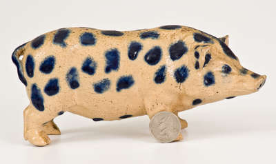 Exceptional Monmouth Pottery Stoneware Pig w/ Elaborate Cobalt Spots