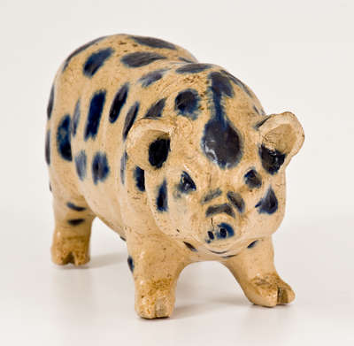 Exceptional Monmouth Pottery Stoneware Pig w/ Elaborate Cobalt Spots