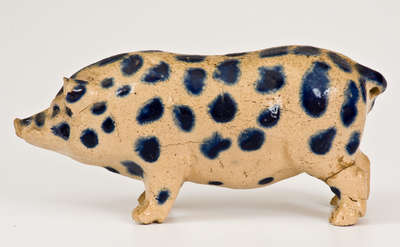 Exceptional Monmouth Pottery Stoneware Pig w/ Elaborate Cobalt Spots