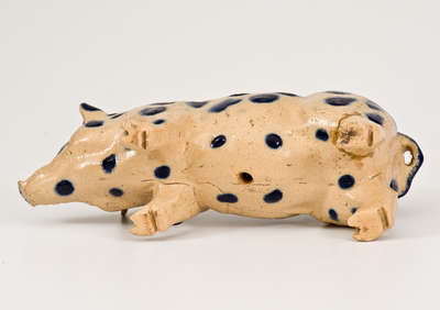 Exceptional Monmouth Pottery Stoneware Pig w/ Elaborate Cobalt Spots