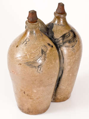 Very Rare NEW HAVEN, Connecticut Stoneware Gemel w/ Incised Birds