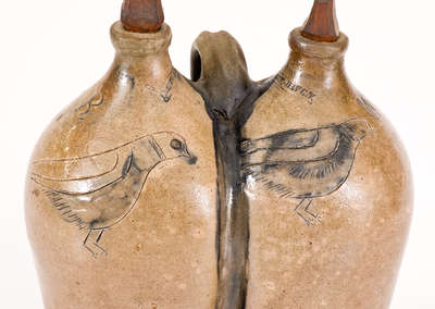 Very Rare NEW HAVEN, Connecticut Stoneware Gemel w/ Incised Birds