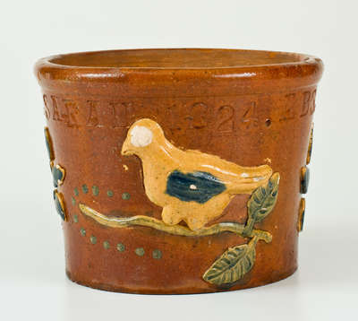 Extremely Rare / Important Redware Flowerpot, 