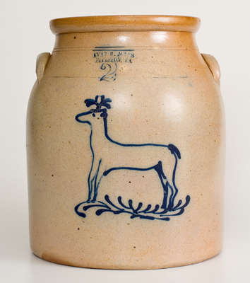 Extremely Rare EVAN R. JONES / PITTSTON, PA Stoneware Jar w/ Slip-Trailed Deer Decoration