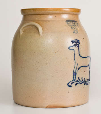 Extremely Rare EVAN R. JONES / PITTSTON, PA Stoneware Jar w/ Slip-Trailed Deer Decoration