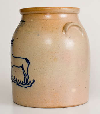 Extremely Rare EVAN R. JONES / PITTSTON, PA Stoneware Jar w/ Slip-Trailed Deer Decoration