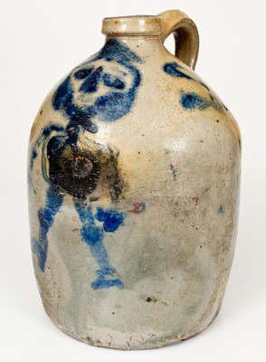 2 Gal. Ohio Stoneware Jug w/ Large Decoration of a Man, Midwestern origin