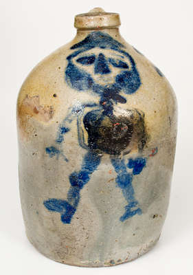 2 Gal. Ohio Stoneware Jug w/ Large Decoration of a Man, Midwestern origin