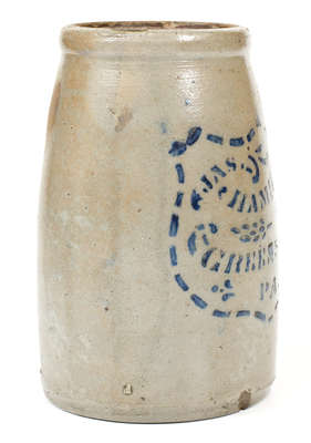 JAS. HAMILTON & CO. / GREENSBORO, PA Stoneware Canning Jar w/ Stenciled Shield Decoration