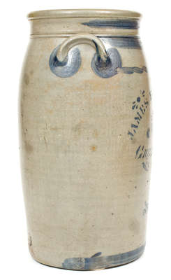 Three-Gallon JAMES HAMILTON & CO. / GREENSBORO, PA Cobalt-Decorated Stoneware Churn