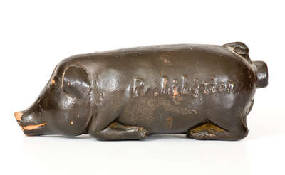 Glazed Stoneware Pig Bottle, Embossed 