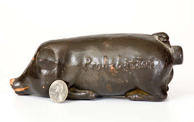 Glazed Stoneware Pig Bottle, Embossed "Prohibition," Midwestern origin
