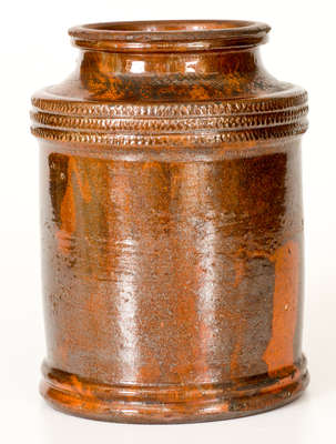 Attrib. Jacob Heart, Chambersburg, PA Redware Jar, circa 1840