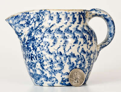 Rare Spongeware Presentation Pitcher, Inscribed "COUSIN MARY"