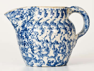 Rare Spongeware Presentation Pitcher, Inscribed "COUSIN MARY"