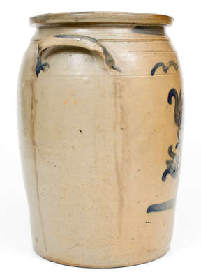 Four-Gallon Western PA Stoneware Jar w/ Cobalt Floral Decoration