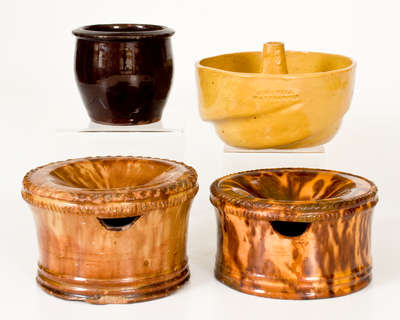 Four Pieces of Glazed Pennsylvania Redware, 19th century