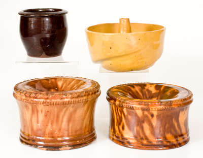 Four Pieces of Glazed Pennsylvania Redware, 19th century