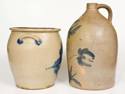 Two Pieces of Cobalt-Decorated Stoneware, American, second half 19th century