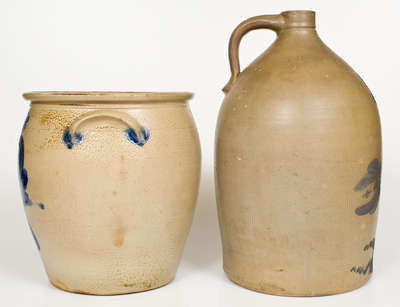 Two Pieces of Cobalt-Decorated Stoneware, American, second half 19th century