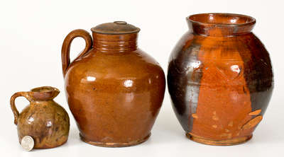 Three Pieces of Glazed American Redware, 19th century