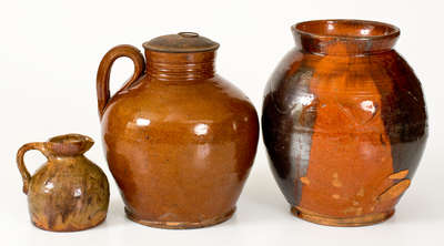 Three Pieces of Glazed American Redware, 19th century