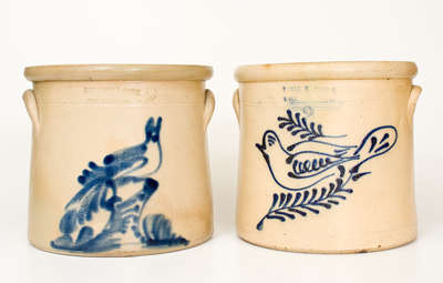 Two Stoneware Crocks w/ Cobalt Bird Decoration, Northeastern U.S. origin