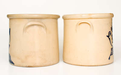 Two Stoneware Crocks w/ Cobalt Bird Decoration, Northeastern U.S. origin