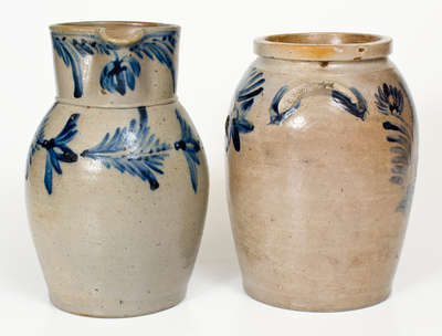 Two Pieces of Cobalt-Decorated Mid-Atlantic Stoneware, mid 19th century.