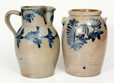 Two Pieces of Cobalt-Decorated Mid-Atlantic Stoneware, mid 19th century.