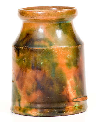 Rare Small-Sized Multi-Glazed Shenandoah Valley Redware Canister, attrib. J. Eberly