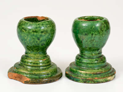 Two Copper-Glazed Strasburg, Virginia Redware Egg Cups