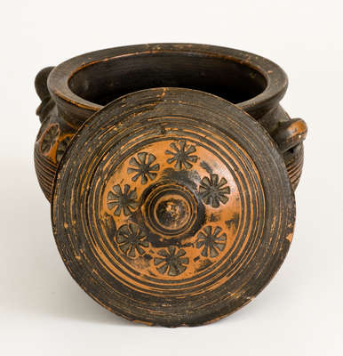 Lidded Redware Sugar Bowl with Impressed Decoration, 19th century