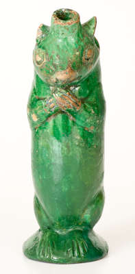 Rare Moravian Copper-Glazed Redware Squirrel Bottle, Salem, NC origin, circa 1801-29