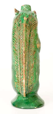 Rare Moravian Copper-Glazed Redware Squirrel Bottle, Salem, NC origin, circa 1801-29